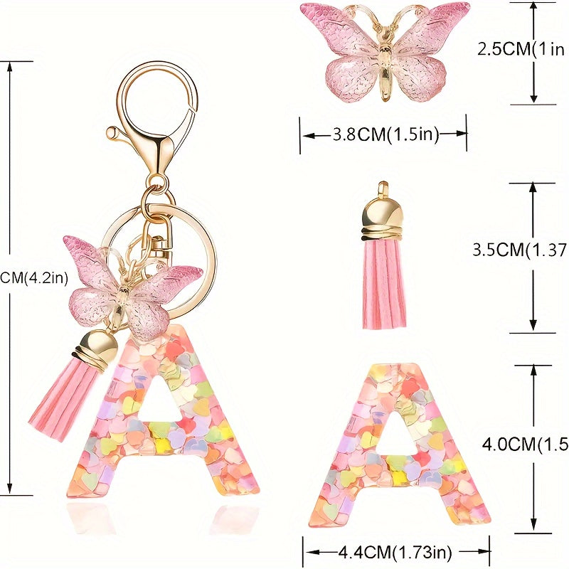 Alphabet Initial Letter Keychain Cute Butterfly Key Chain Ring Purse Bag Backpack Charm Earbud Case Cover Accessories Women Gift