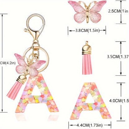 Alphabet Initial Letter Keychain Cute Butterfly Key Chain Ring Purse Bag Backpack Charm Earbud Case Cover Accessories Women Gift