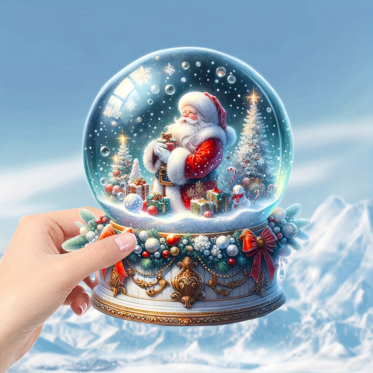 Christmas Snow Globe Acrylic Suncatcher with Santa, Reindeer and Trees Design - Pastoral-Themed Window Hanging Sign for Home, Garden, Room - Animal Print Decorative Plaque for Holiday Gifting and Festive Atmosphere - 1pc