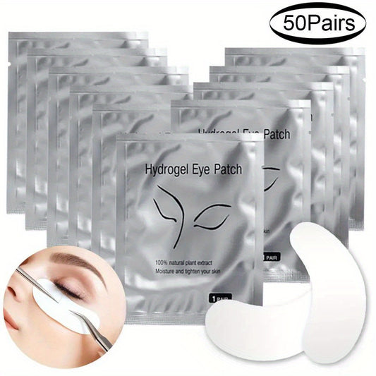 50 Pairs Hydrogel Eye Patches for Lash Extensions - Moisturizing Under Eye Pads with Plant Extract for All Eye Shapes, Makeup Lash Tool, Grafting Eyelash Extension Supplies