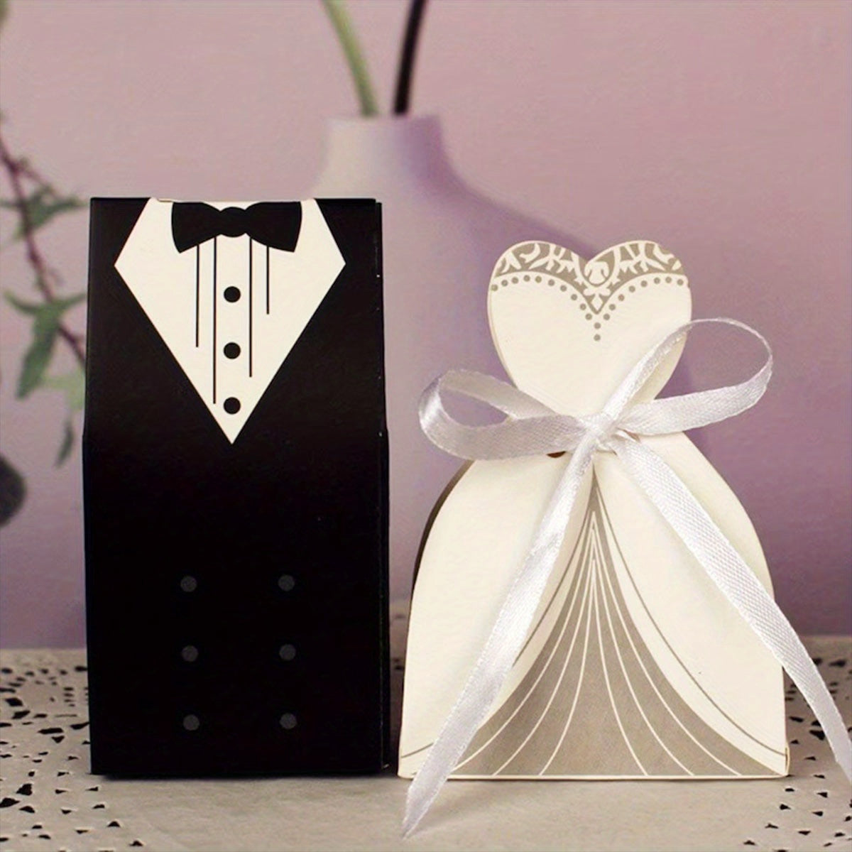 100pcs Creative Suit Wedding Candy Paper Box, Chocolate Gift Box, Wedding Party Decoration, Bride Groom Wedding Bridesmaid Gift Box With Ribbon Halloween Gift