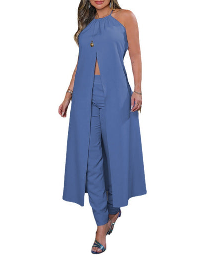 Halter Sleeveless Backless Loose Top High-waisted Trousers Suit Women