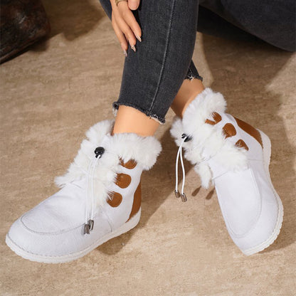 Fashion Round Toe Snow Boots Winter Warm Plush Flat Cotton Shoes Versatile Simple Short Boot For Women