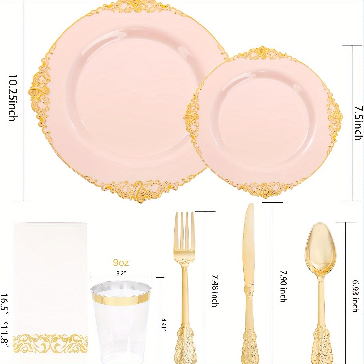 350PCS Pink and Gold Plastic Plates - Pink Plastic Dinnerware Sets for 50 Guests - 100 Pink Disposable Plates, 150 Gold Plastic Silverware, 50 Cups, 50 Napkins for Wedding & Mother's Day