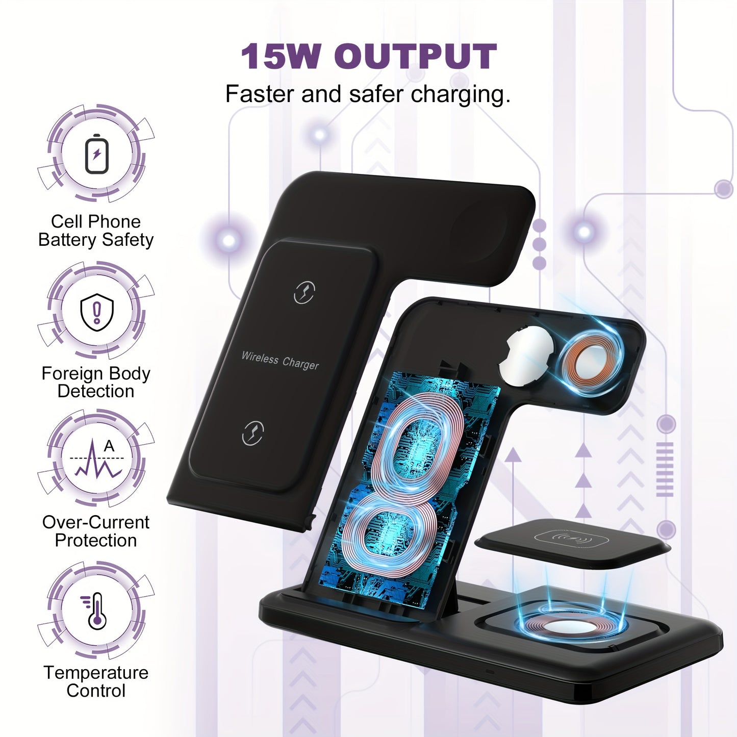 3 In 1 Fast Charging Station, Folding Wireless Charger Stand For IPhone 15/14/13/12/11/Pro/Max/Mini/ 8/Plus/X/XR/XS/X/SE, For IWatch Ultra/Ultra2/9/8/7/6/ 5/4/3/2/1/SE, For Airpods 3/2/Pro/Pro2