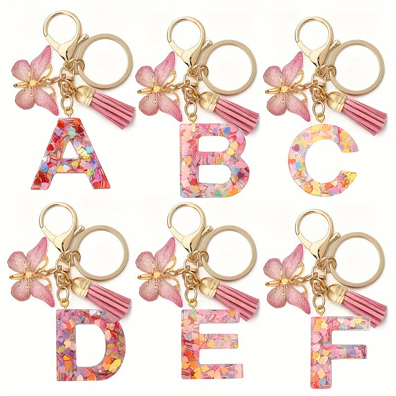 Alphabet Initial Letter Keychain Cute Butterfly Key Chain Ring Purse Bag Backpack Charm Earbud Case Cover Accessories Women Gift