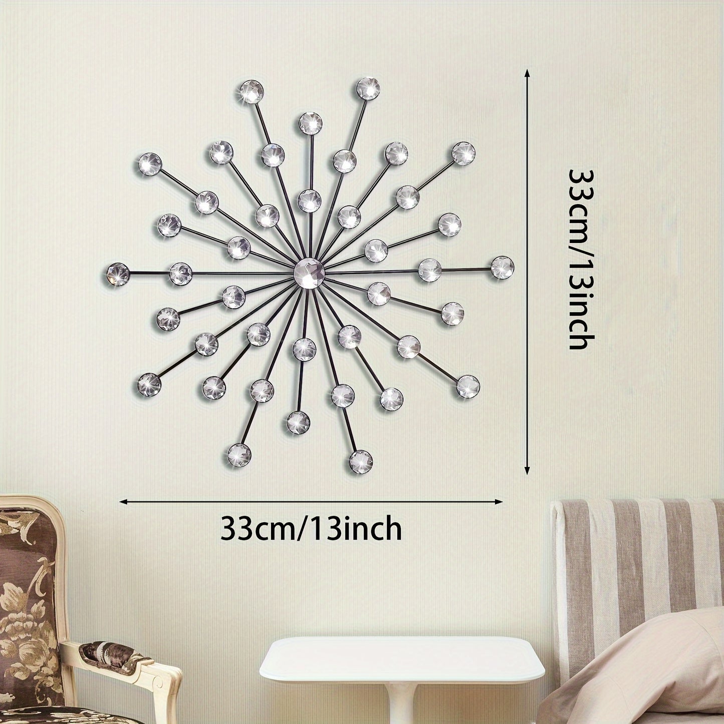 Sparkling Metal Sun Wall Art with Rhinestones - Elegant Iron Decor for Living Room, Bedroom, Dining & Bathroom - Perfect for Mother's Day & Holidays