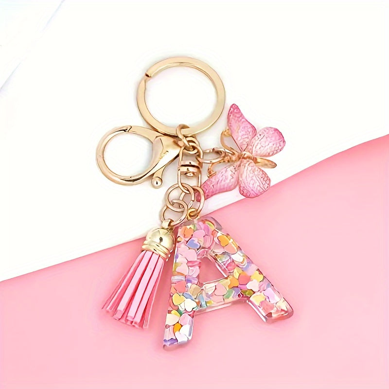 Alphabet Initial Letter Keychain Cute Butterfly Key Chain Ring Purse Bag Backpack Charm Earbud Case Cover Accessories Women Gift