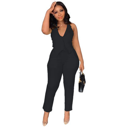 Women's Clothing Spring And Summer Leisure Suit Vest Pants Two-piece