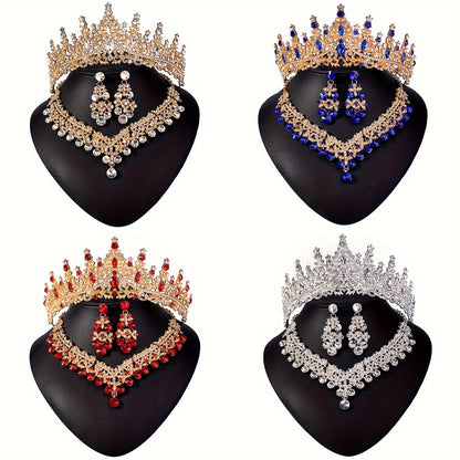 4pcs Exquisite Bridal Jewelry Set - Luxurious Rhinestone Necklace, Crown, Earrings and Tiara for Weddings, Parties, Stage Performances and Special Occasions - Add a Touch of Glamour and Elegance to Your Big Day