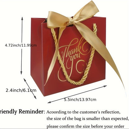 12Pack Red Thank You Gift Bags With Handles, Gold Foil Thank You Small Paper Bags Bulk With Golden Bow Ribbon For Wedding Baby Shower Party Favors Bridesmaid Celebration