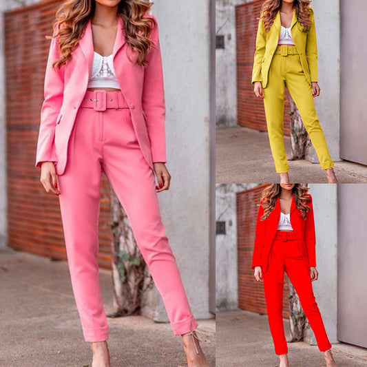 Autumn And Winter Women's Long-sleeved Small Suit Trousers Two-piece Suit