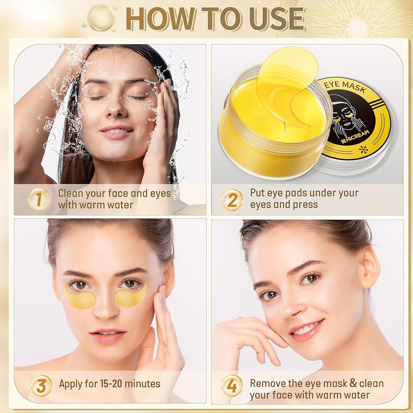 60 Pcs - 24k Gold Plated Eye Masks, Dark Circles Eye Bags Collagen Skincare Spa Trip Eye Mask To Improve Skin Texture, Make Skin Feel Smoother, Moisturize Skin For A Younger Appearance