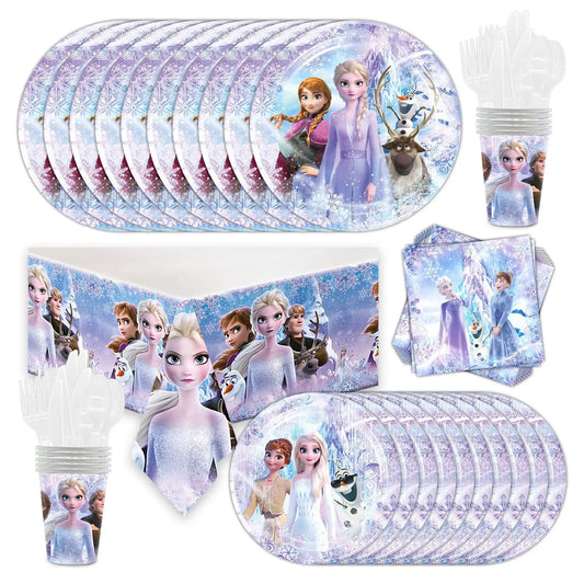 Frozen 2 Elsa Anna Theme Disney Birthday Party Decorations Disposable Tableware Sets Snow Queen Birthday Party Decor Supplie