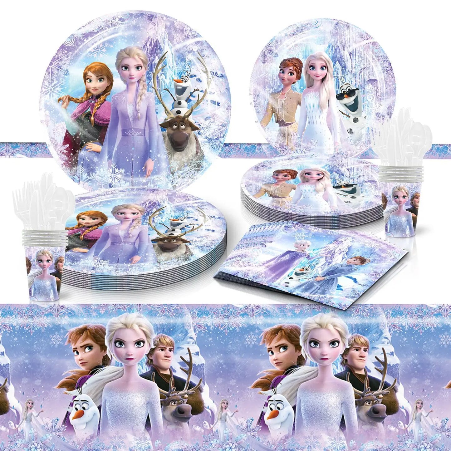 Frozen 2 Elsa Anna Theme Disney Birthday Party Decorations Disposable Tableware Sets Snow Queen Birthday Party Decor Supplie