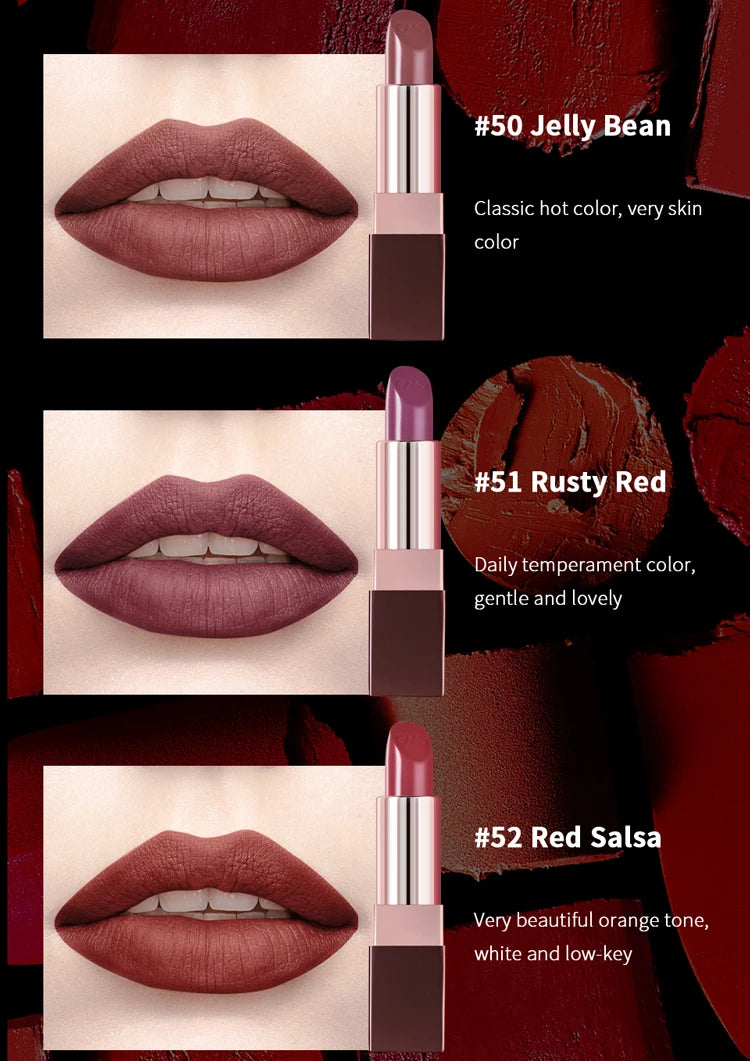 CHARMACY Matte Durable Easy To Wear Lipstick Natural Matte Red Velvet Lip Stick Lip Coloring Makeup Women Beauty Cosmetics