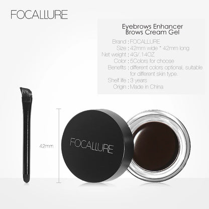 FOCALLURE 5 cores à prova d'água sobrancelha pomada gel sobrancelha tint maquiagem intensificador cosmético maquiagem para os olhos creme para sobrancelhas com pincel