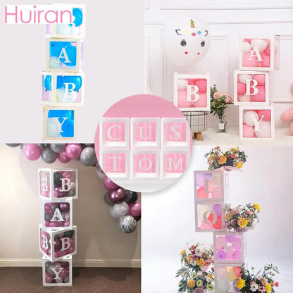 Huiran Transparent Balloon Storage Box For Wedding Party Bride To Be Paper Letters Carton Box Birthday Cardboard Box Baby Shower