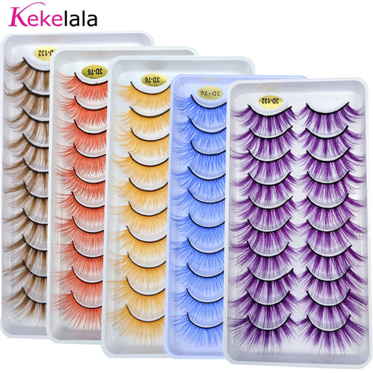 10 Pairs Newest 3D 5D Colored Eyelashes Fluffy Fake Cosplay Eyelashes White Blue Purple Red Colorful Eye Lashes False Cilia