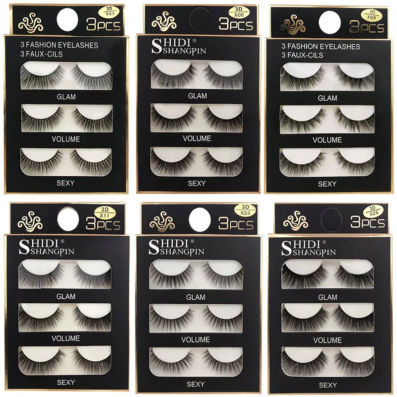 SHIDISHANGPIN 3 pairs natural false eyelashes fake lashes long makeup 3d mink lashes eyelash extension mink eyelashes for beauty