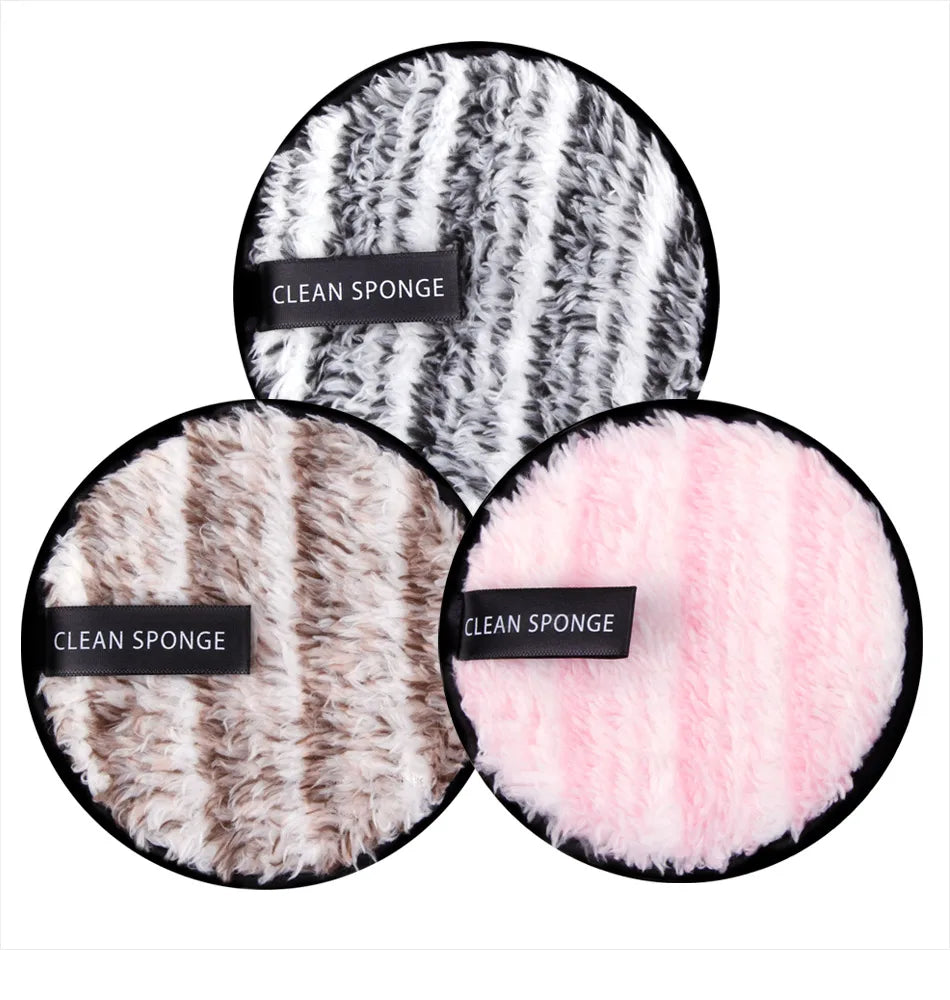 3Pcs Reusable Makeup Remover Pads Washable Cleansing Sponge Cotton Face Wipes Cloth Microfiber Make-Up Remover Puff Discs Tools