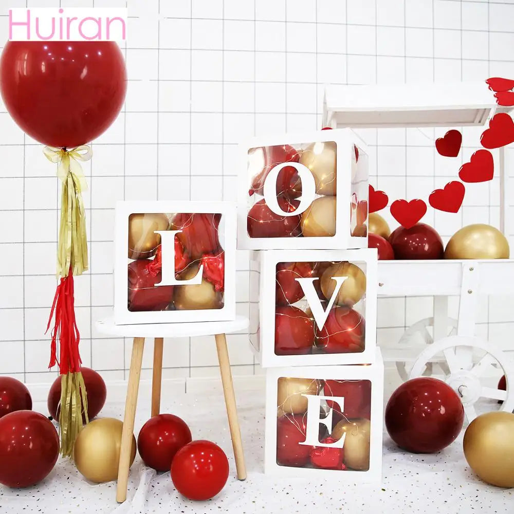 Huiran Transparent Balloon Storage Box For Wedding Party Bride To Be Paper Letters Carton Box Birthday Cardboard Box Baby Shower