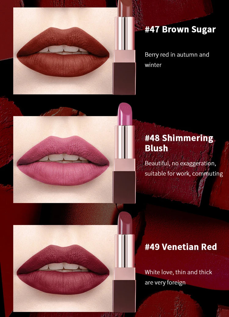 CHARMACY Matte Durable Easy To Wear Lipstick Natural Matte Red Velvet Lip Stick Lip Coloring Makeup Women Beauty Cosmetics