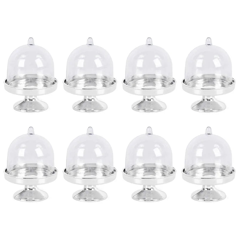 8/4pcs Clear Mini Candy Dessert Holder Cupcake Display Stand Plate with Lid Wedding Birthday Party Decor Supply Baby Shower Box