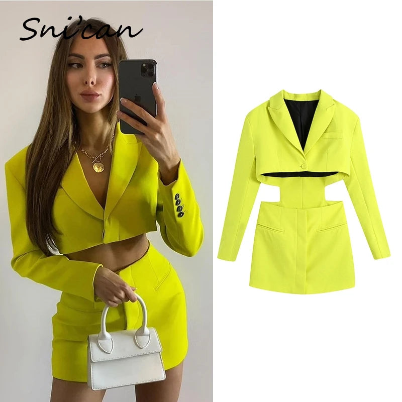 Blazer Dress Sexy Office Laidies Long Sleeve Bodycon Mini Dresses