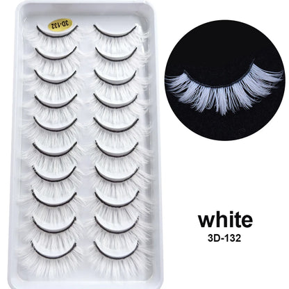 10 Pairs Newest 3D 5D Colored Eyelashes Fluffy Fake Cosplay Eyelashes White Blue Purple Red Colorful Eye Lashes False Cilia