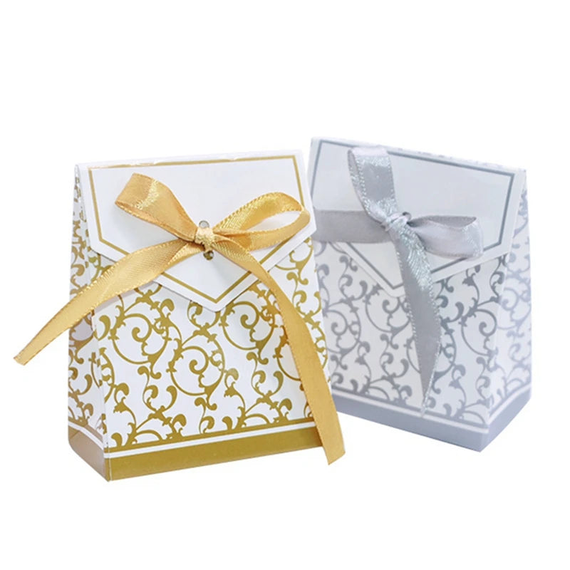 10Pcs Gold Silver Paper Candy Box Gift Bag Wedding Gift Packaging Baby Shower Favors Birthday Party Supplies Wedding Candy Box