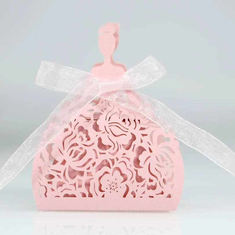 Bride Flower Dresses Candy Box Laser Cut Dragees Box Gifts Bags Favor Boxes Wedding Baby Showe DIY Event Party Favor Decoration