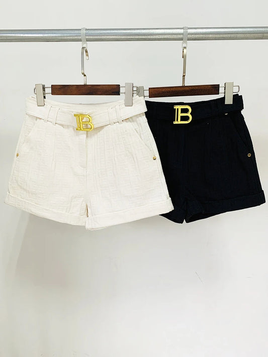 HIGH QUALITY New Fashion 2024 Designer Women's Monogram Jacquard Belted Shorts