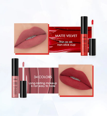 QIBEST Nude Matte Liquid Lipstick Waterproof Long-lasting Lipgloss Velvet Sexy Red Lip Glaze Tint Black Lipstick LipStain Makeup