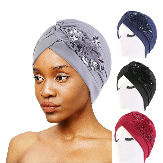 New Flower Decoration Turban Solid Color For Women Fashion Hair