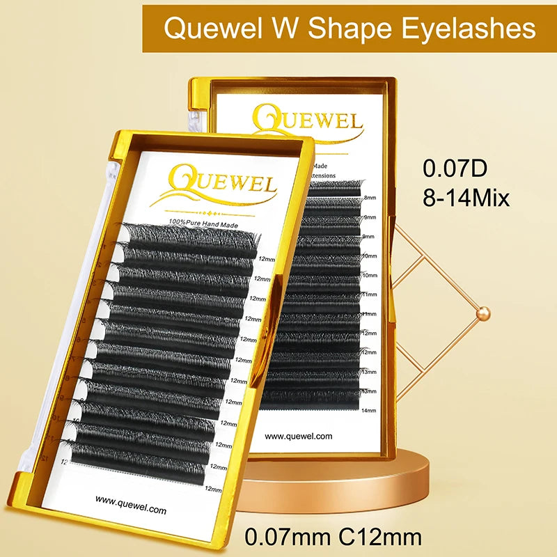 Quewel Double Tip 6D W Volume Faux Eyelash False Eye Lash CC/D/DD 8-15mm Mix Fan W Style New Individual Private Label Wholesale