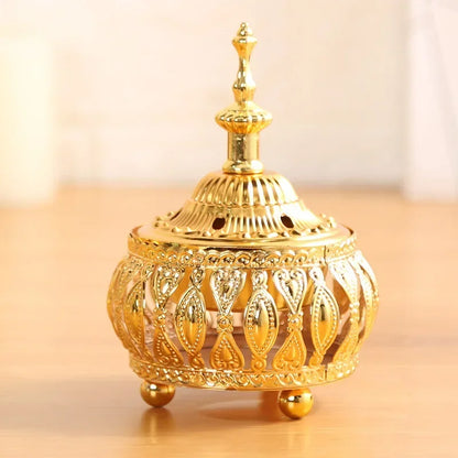 Incense Burner Hollow Golden Tower Cone Burner Arabic Style Censer Holder for Home Hotel Ornament Bakhoor Ash Catcher Burners