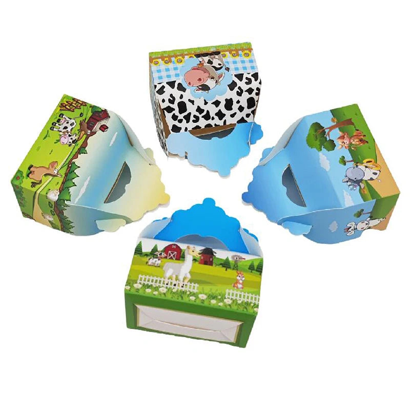 24/48PCS Farm Animals Cow Candy Bag Jungle Safar Wedding Birthday Favor Chocolate Treat Box Baby Shower Party Gift Pakcing Decor