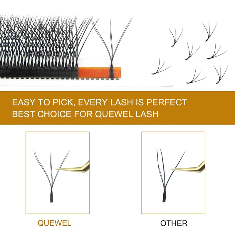 Quewel Double Tip 6D W Volume Faux Eyelash False Eye Lash CC/D/DD 8-15mm Mix Fan W Style New Individual Private Label Wholesale