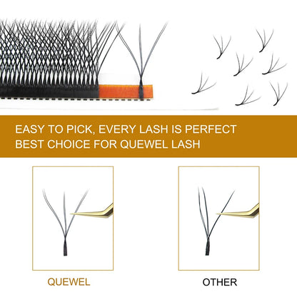 Quewel Double Tip 6D W Volume Faux Eyelash False Eye Lash CC/D/DD 8-15mm Mix Fan W Style New Individual Private Label Wholesale