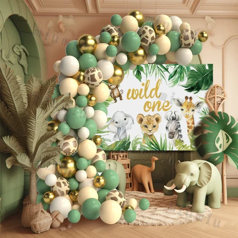 Safari Green Balloon Garland Arch Kit Kids Birthday Party Supplies Deer Pattern Gold Latex Ballons Baby Shower Decoration