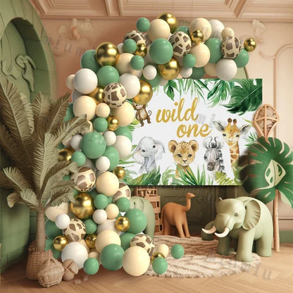 Safari Green Balloon Garland Arch Kit Kids Birthday Party Supplies Deer Pattern Gold Latex Ballons Baby Shower Decoration