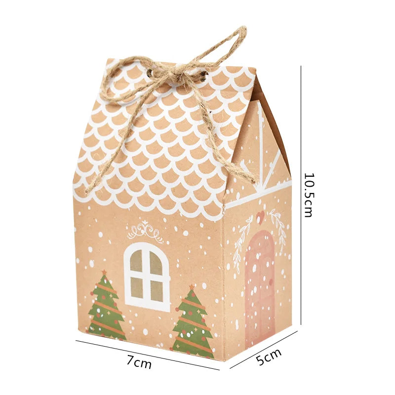 5/10pcs Christmas House Shape Candy Box Gift Bags Xmas DIY Cookie Candy Packaging Boxes Party Decoration Christmas Tree Pendants