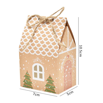 5/10pcs Christmas House Shape Candy Box Gift Bags Xmas DIY Cookie Candy Packaging Boxes Party Decoration Christmas Tree Pendants