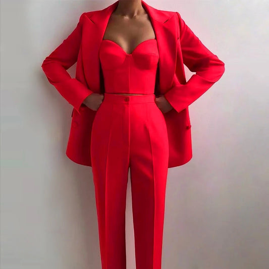 2024 - Winter New High Quality  Red Festive Professional Ladies Suit Three-piece Set