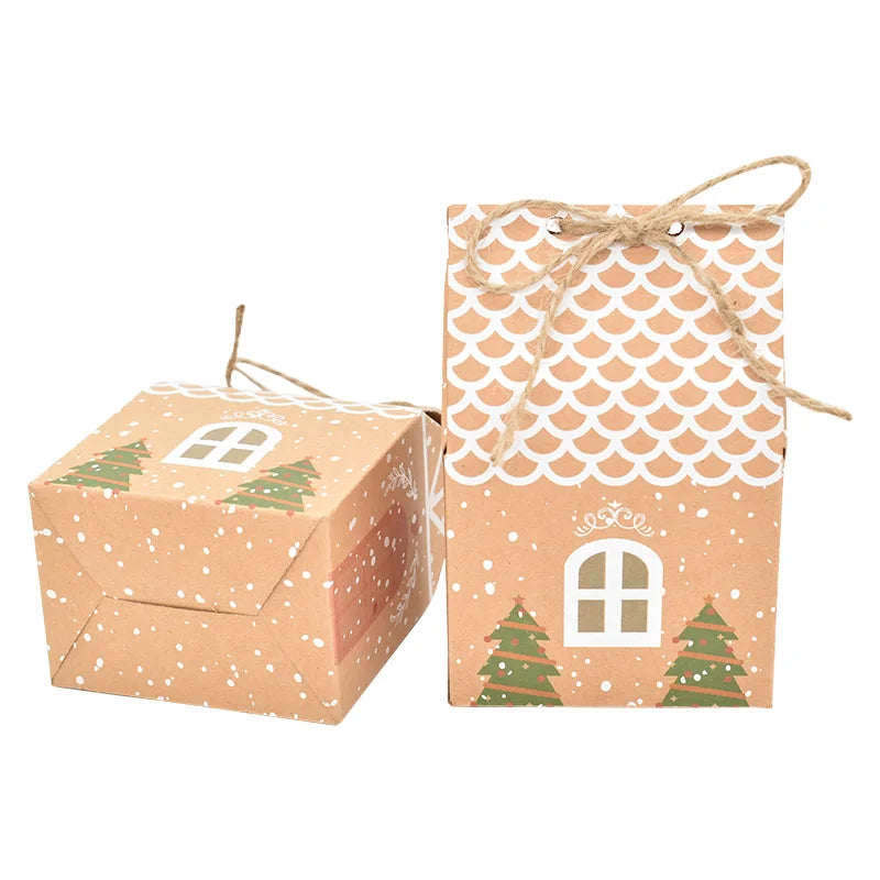 5/10pcs Christmas House Shape Candy Box Gift Bags Xmas DIY Cookie Candy Packaging Boxes Party Decoration Christmas Tree Pendants