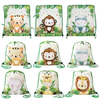 Jungle Animals Drawstring Bag Jungle Safari Birthday Party Decorations Kids Wild One Forest Theme Party Boy Baby Shower Supplies