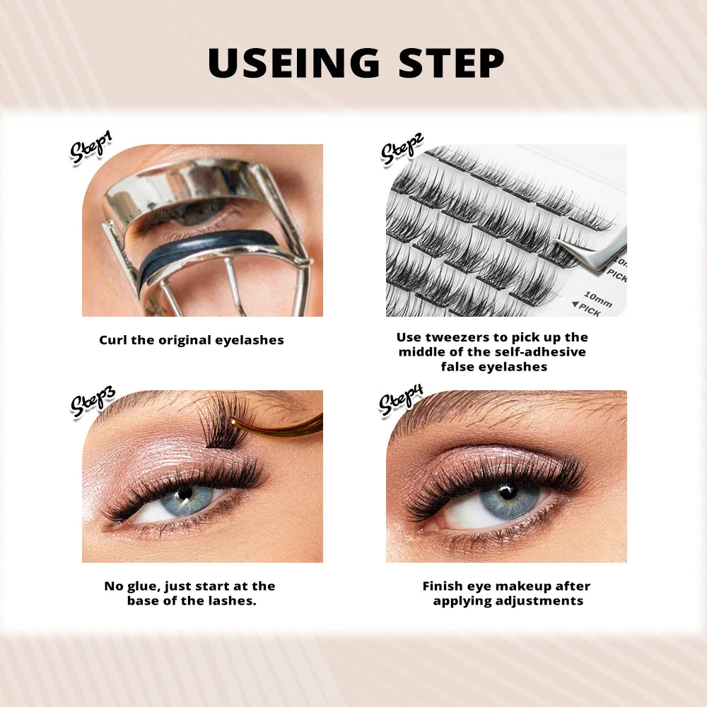 EASITENSION No Glue Needed Self Adhesive Cluster Lash Diy Adhesive Cluster Lashes Extension Reusable Glue-free Lashes