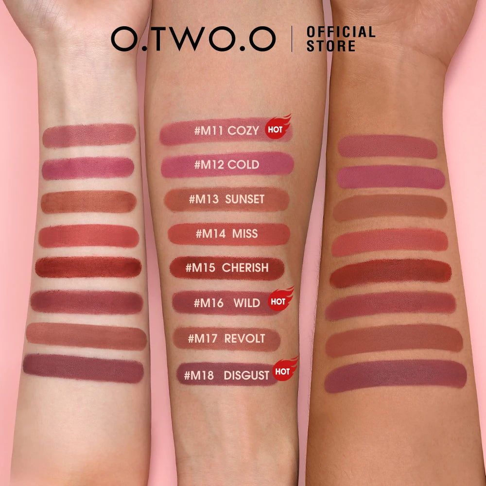 O.TWO.O Lipstick Lip Tint Waterproof Long Lasting Non-stick Cup Sexy Red Pink Lip Glaze Velvet Matte Lipstick Makeup