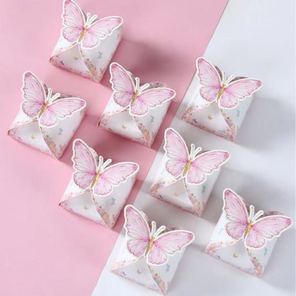 Pink Butterfly Candy Boxes Gift Packing Bags Girl Birthday Party Decoration Baby Shower Gift Box Birthday Supplies Packing Box